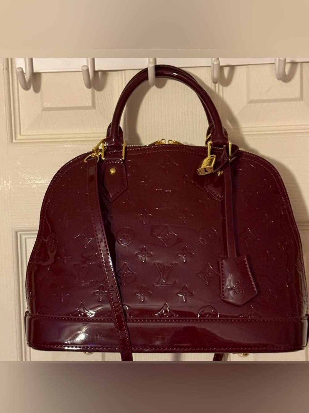 Patent Leather Satchel in Deep Burgundy